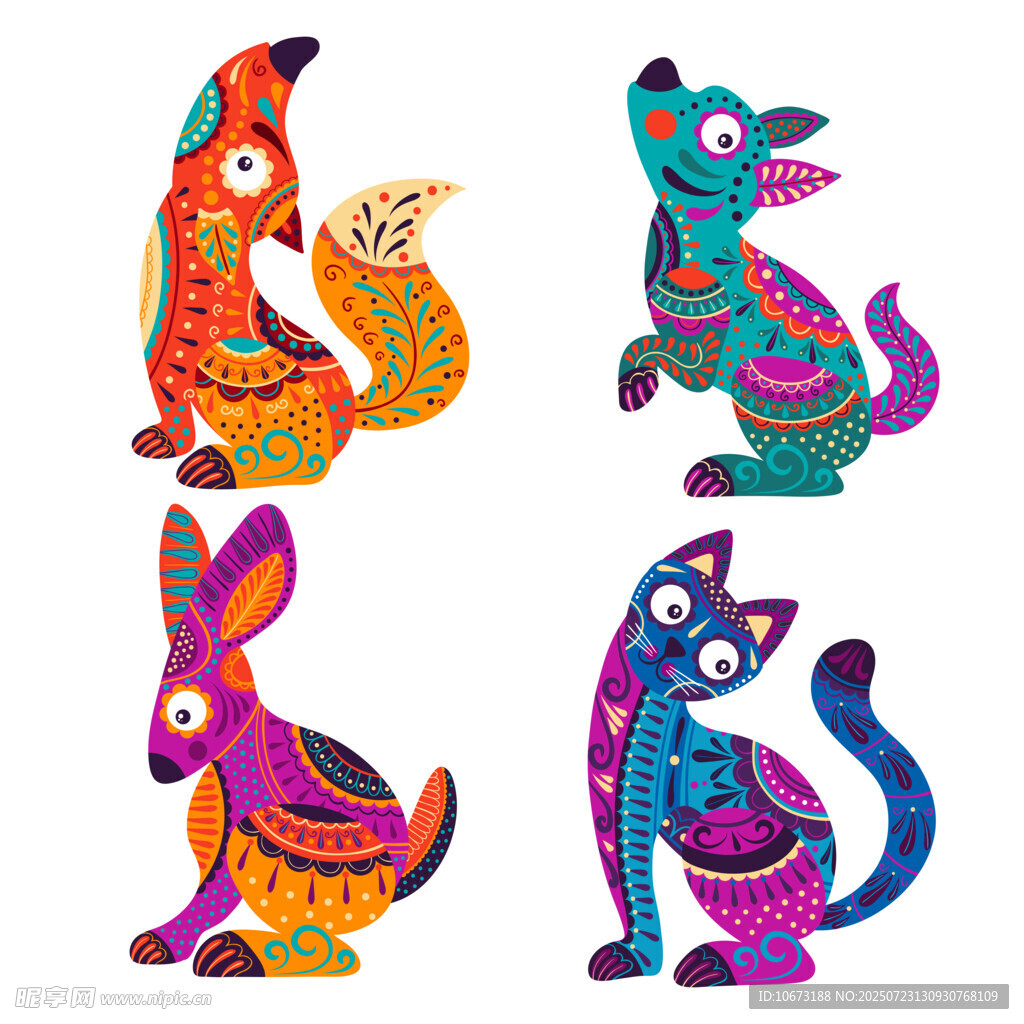 多彩动物插画图案集合