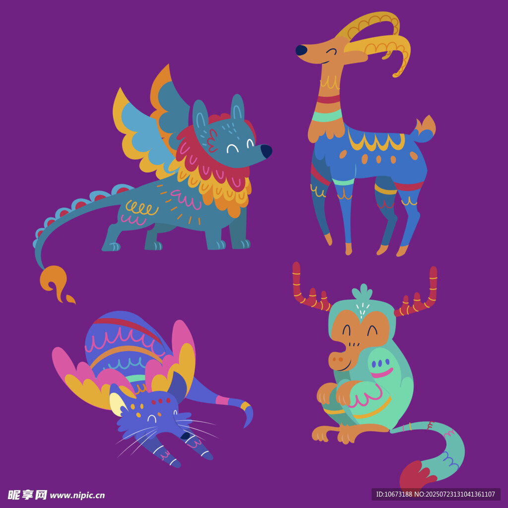 多彩奇幻动物插画
