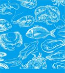 蓝色海洋生物手绘图案