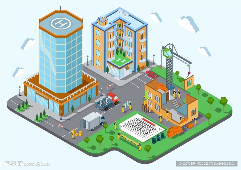 城市建筑等距风格景观图