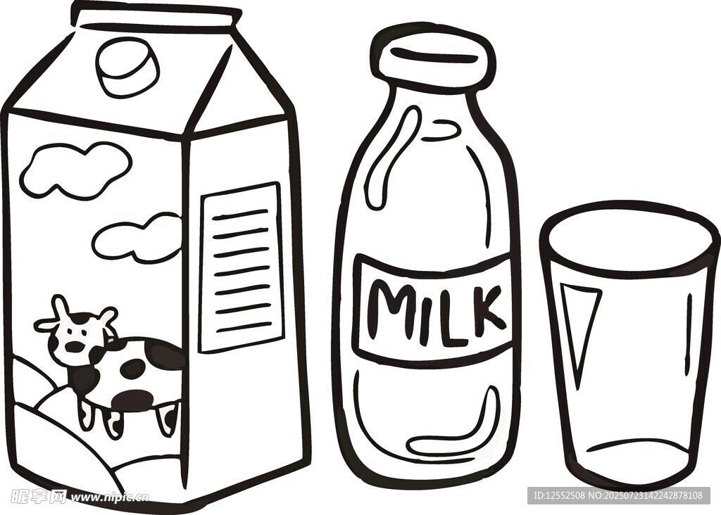 牛奶饮品与容器插画