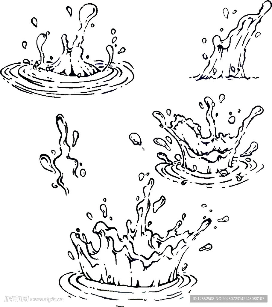 水花飞溅手绘插画素材