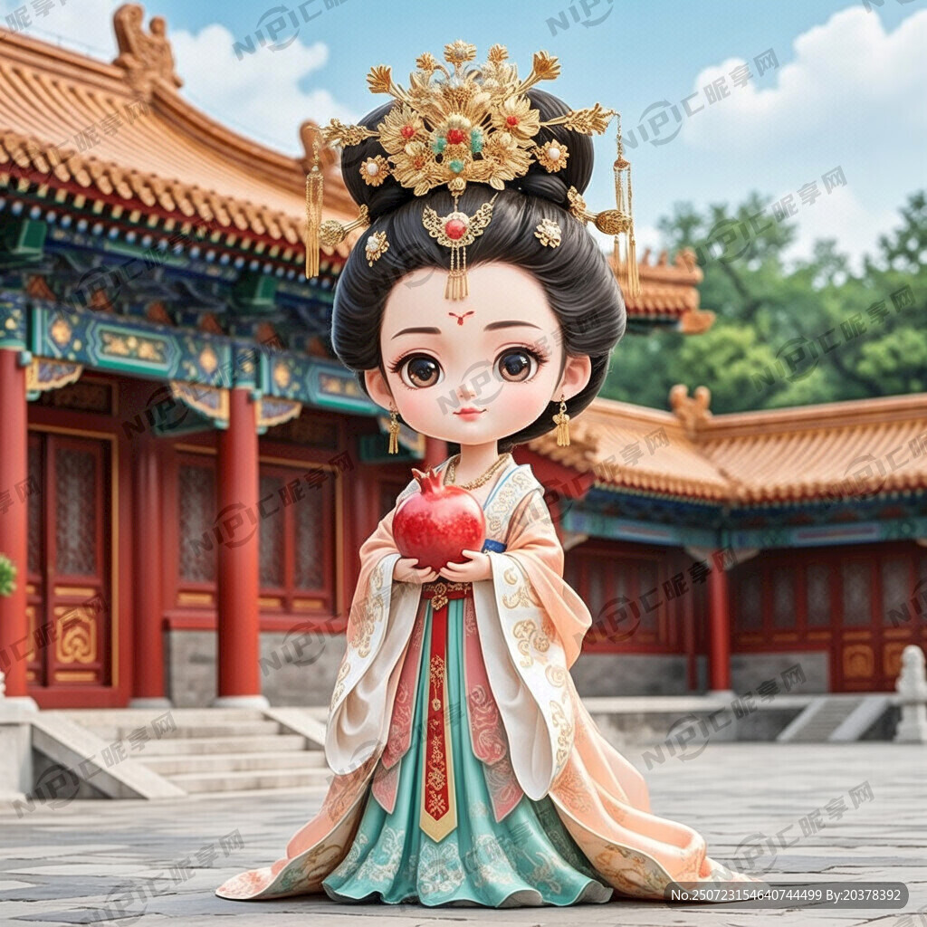 杨贵妃卡通娃娃抱着石榴