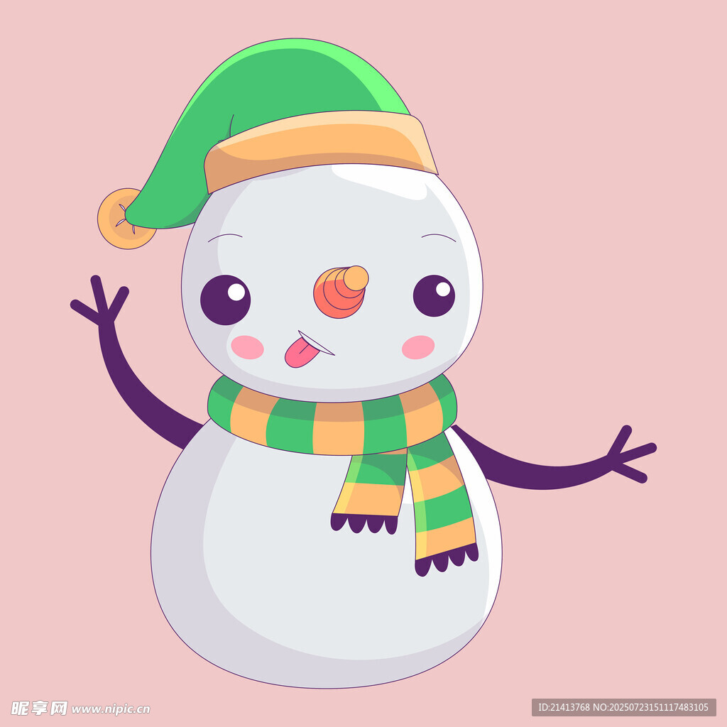 可爱雪人戴着帽子和围巾