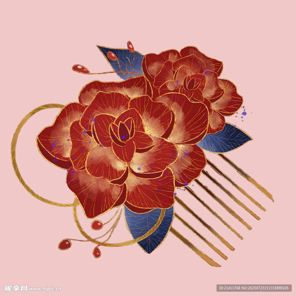 复古风花卉发簪插画