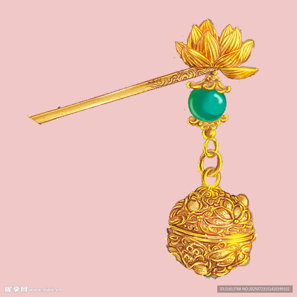 金莲花翡翠流苏发簪