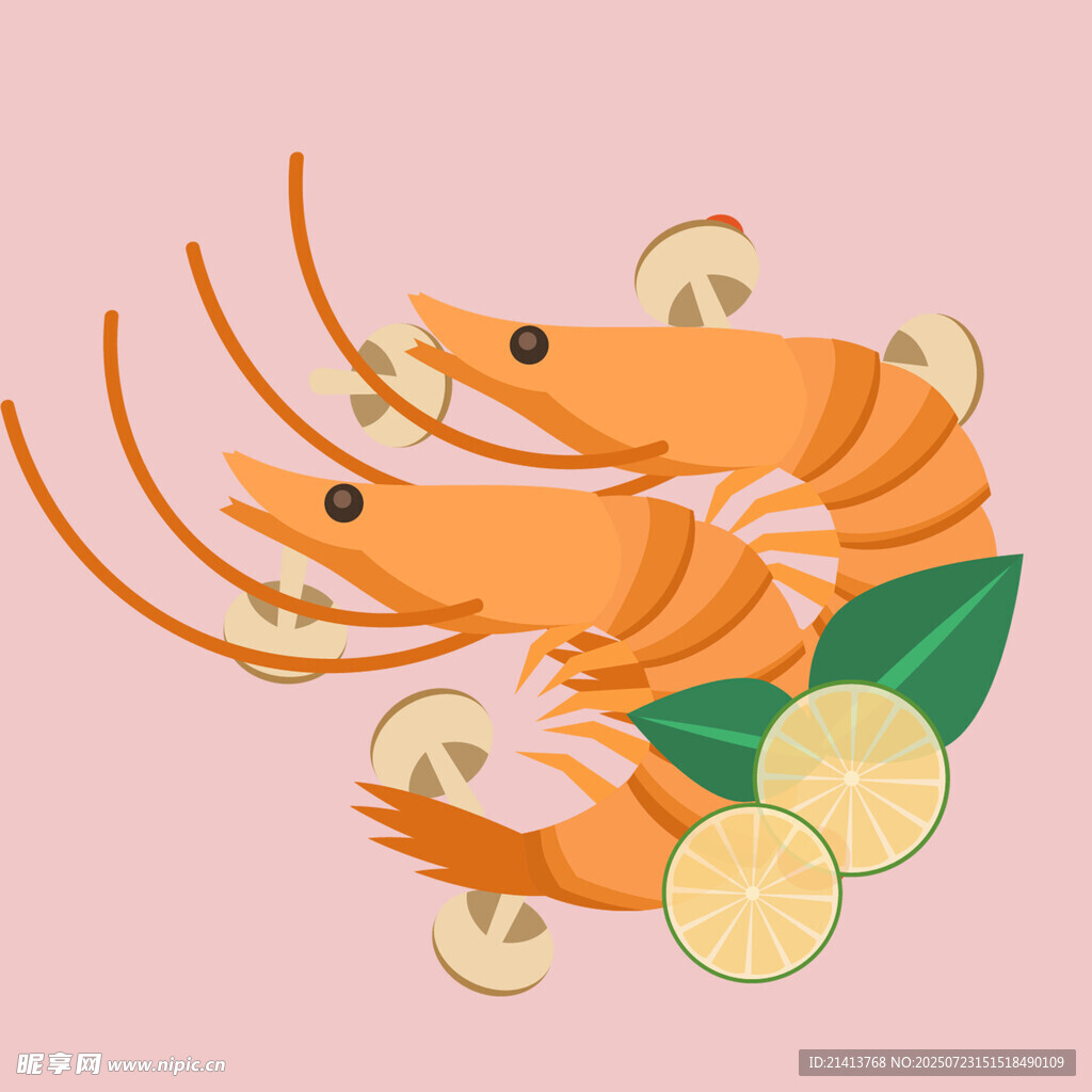鲜虾配柠檬与蘑菇