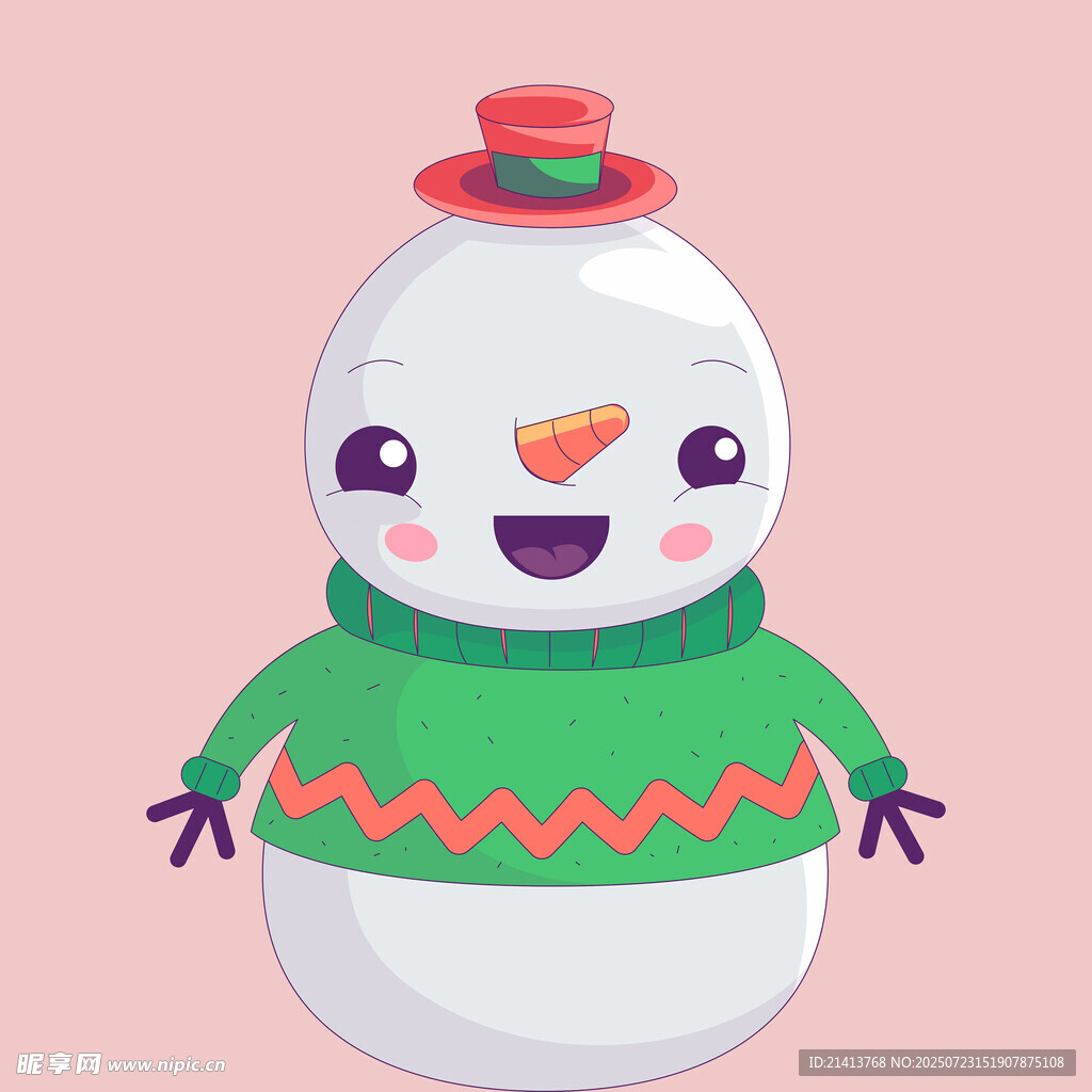 戴帽穿毛衣的可爱小雪人