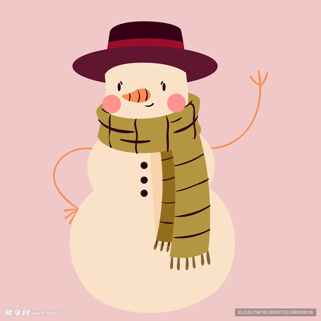 戴帽围巾的可爱小雪人