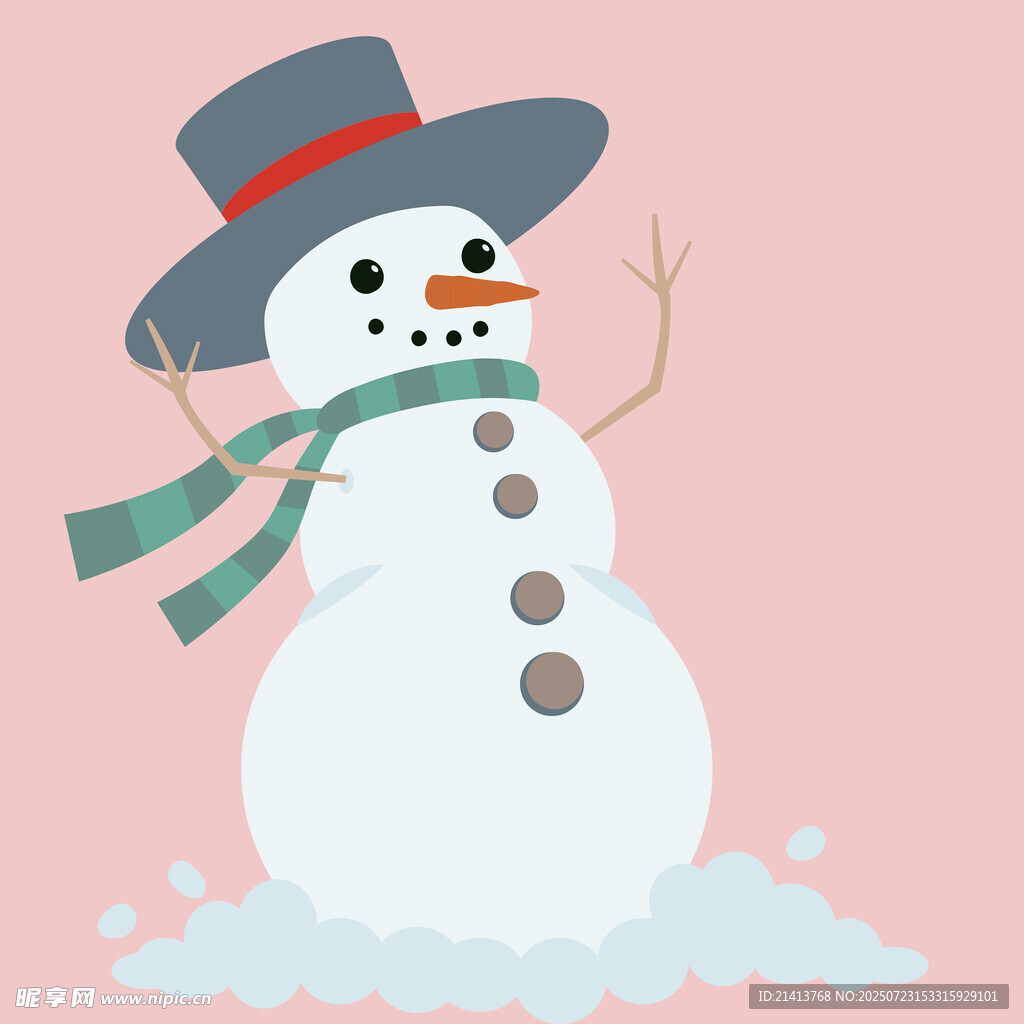 可爱雪人戴着帽子系着围巾