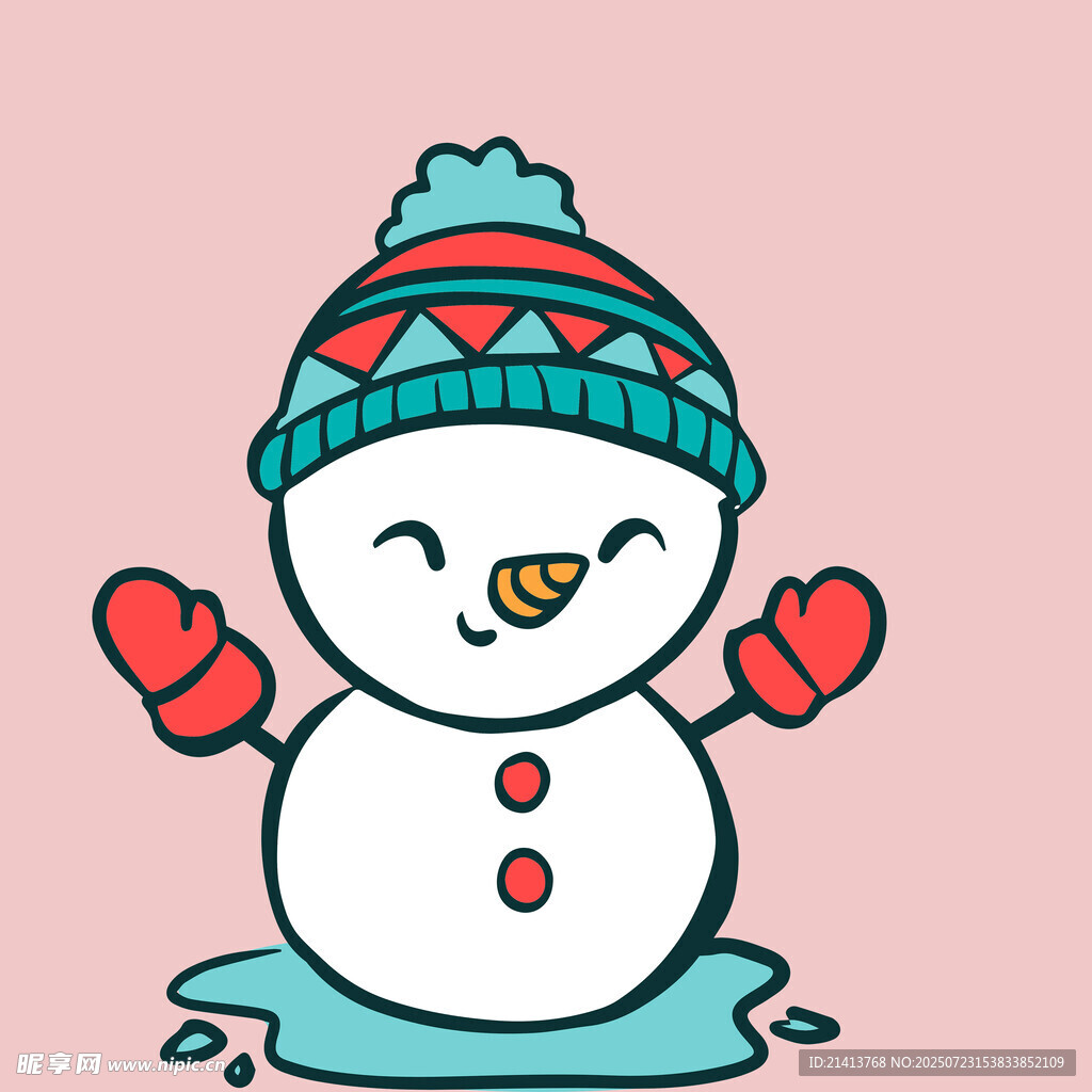 戴帽雪人开心融化