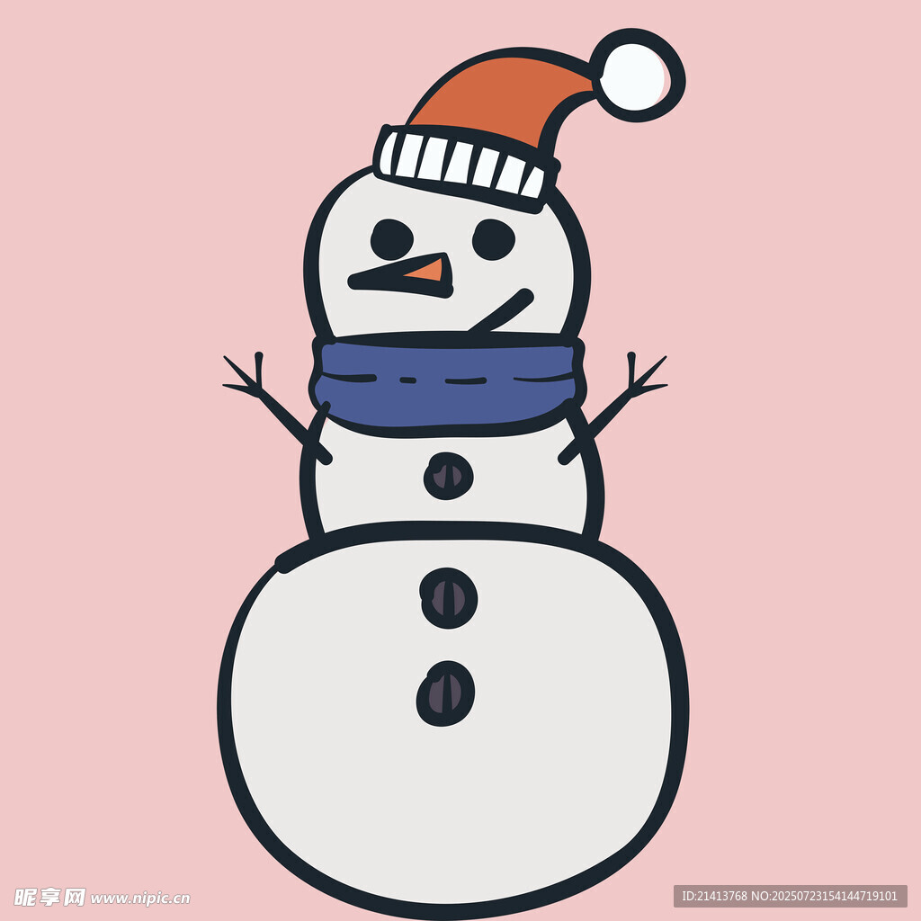 戴帽围巾的可爱小雪人