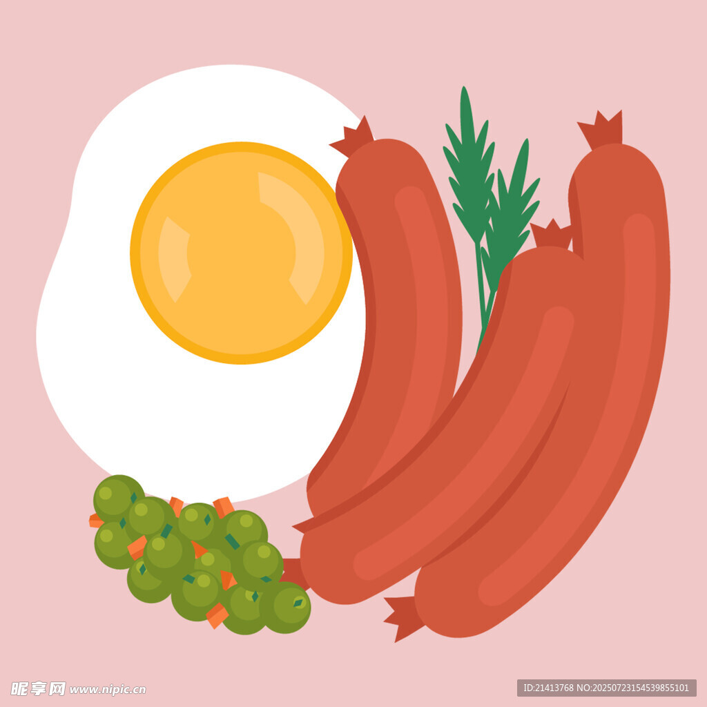 香肠煎蛋与豌豆美食图