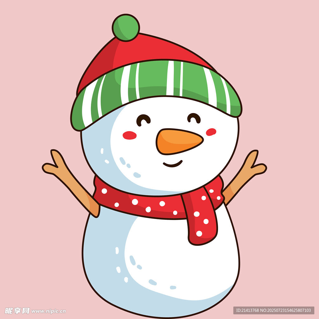 可爱雪人戴着帽子和围巾