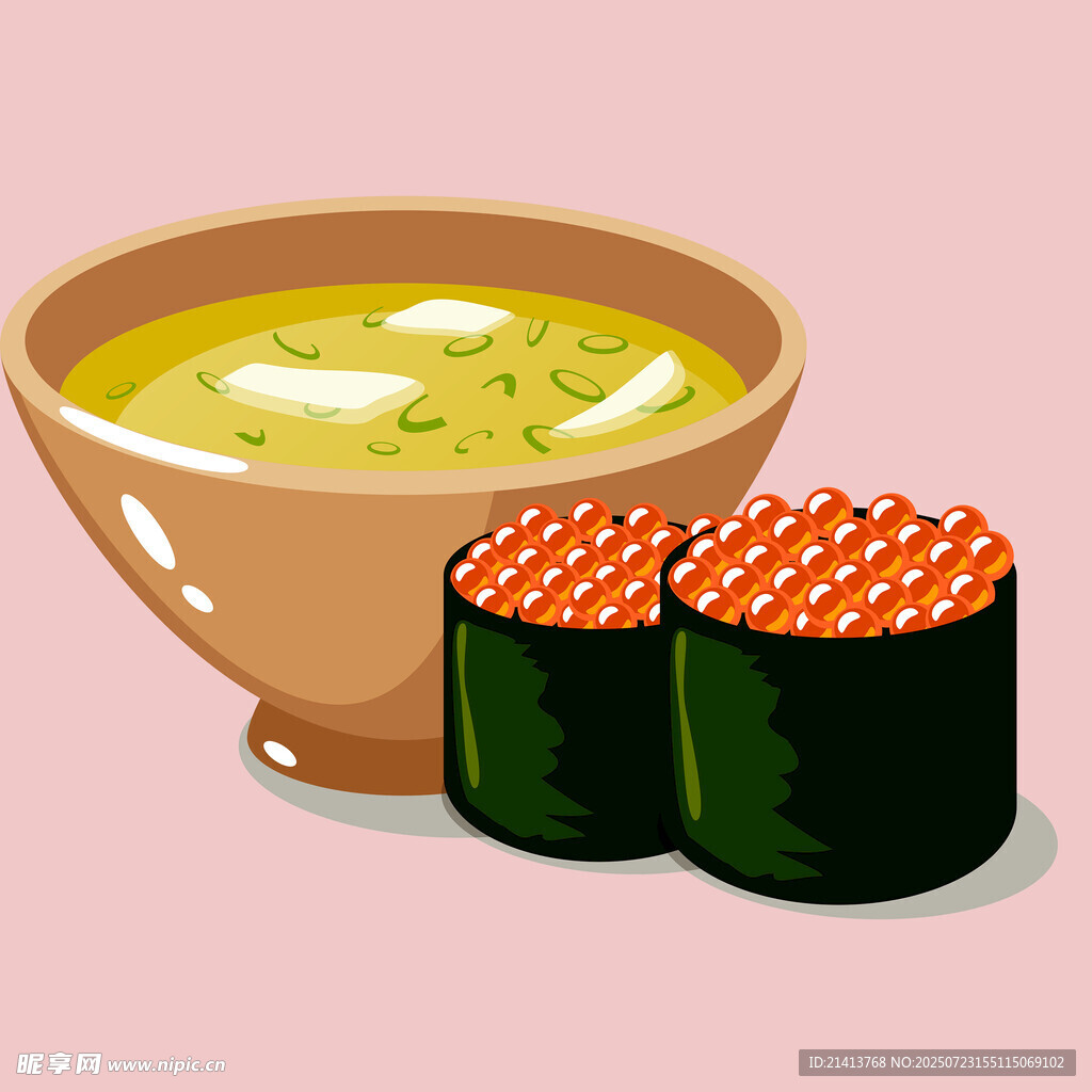 美味寿司与汤的诱人组合