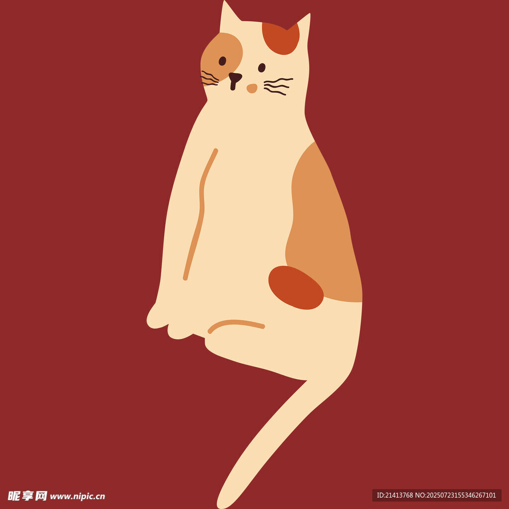 坐着的三色猫咪插画