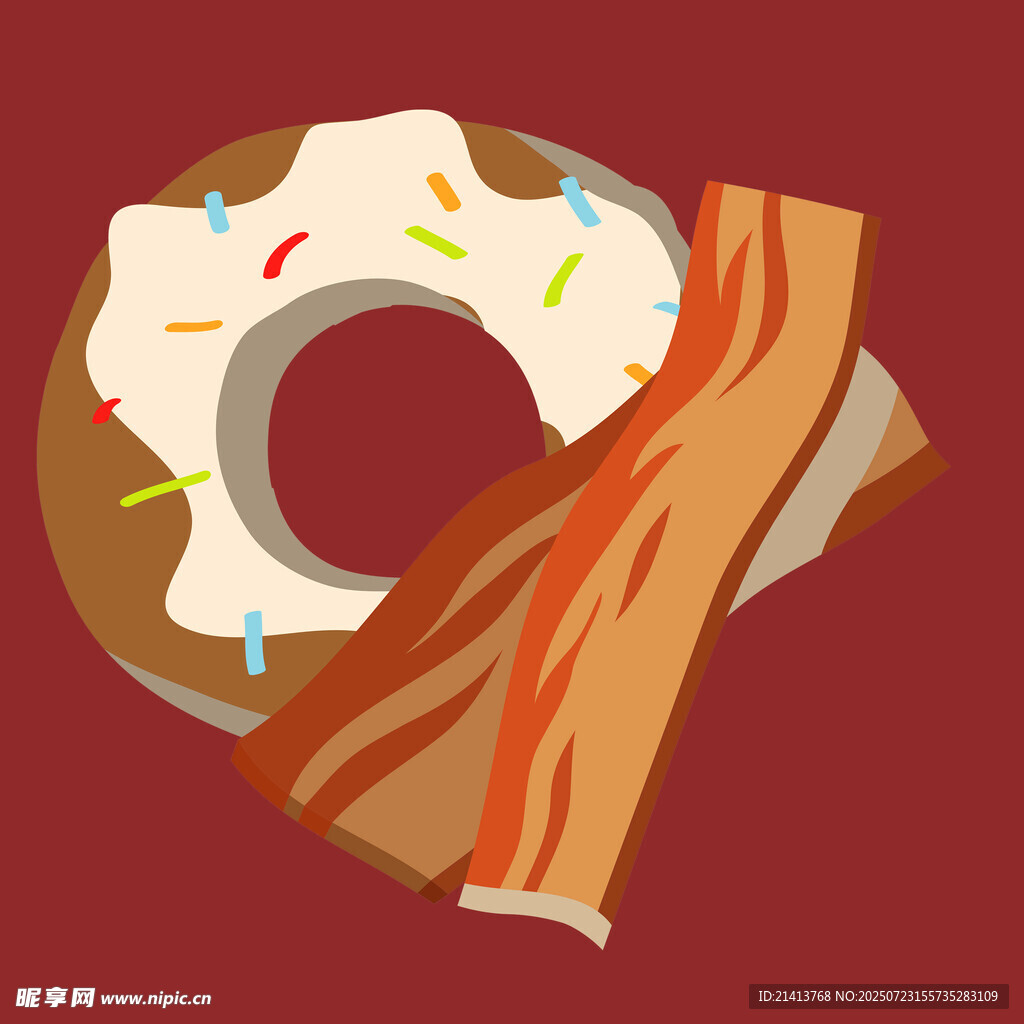 甜甜圈配培根美食插画