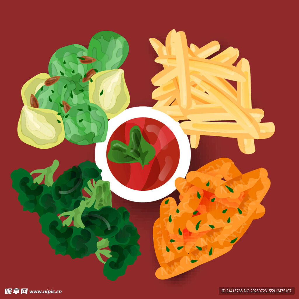 美味炸物与蔬菜组合