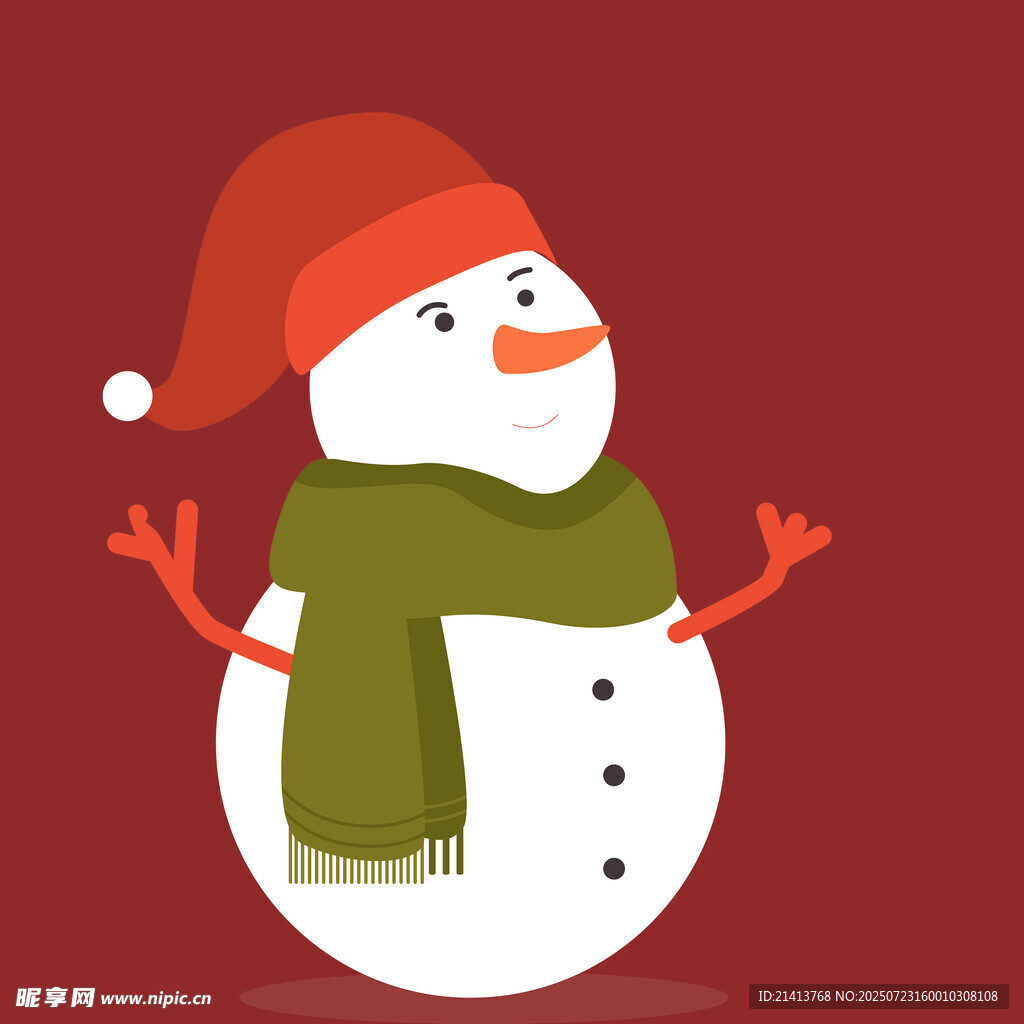 戴帽围巾的可爱雪人
