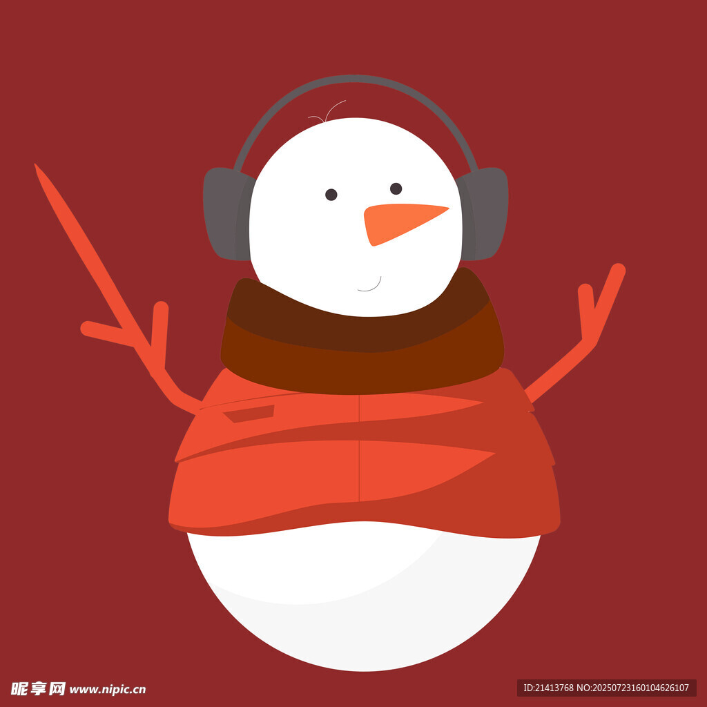 戴耳机的可爱雪人