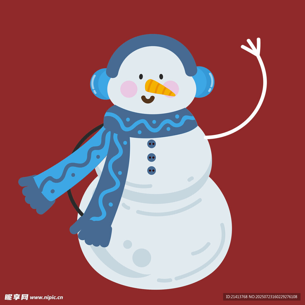 戴耳机围巾的可爱雪人