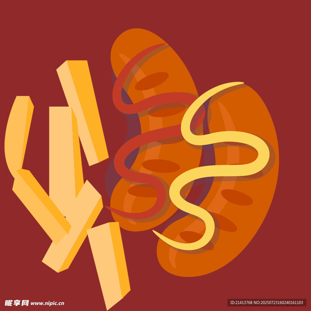 热狗配薯条美食插画