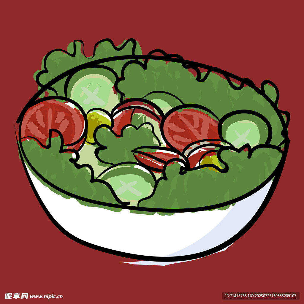 卡通风格蔬菜沙拉碗
