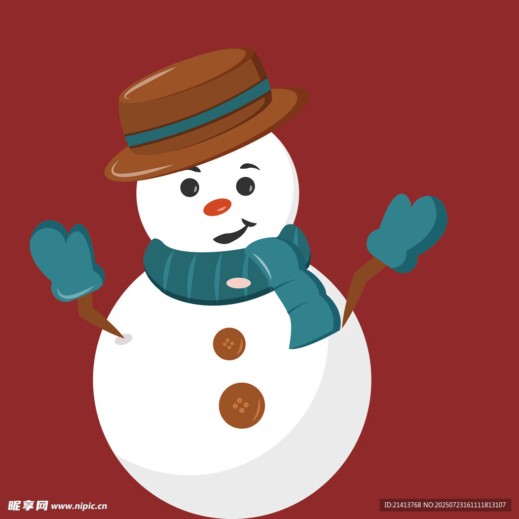 戴帽围巾的可爱雪人