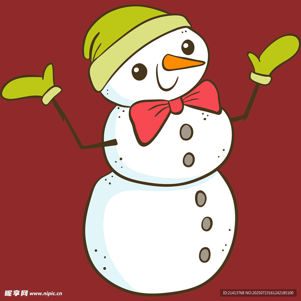 可爱雪人戴着黄绿帽子