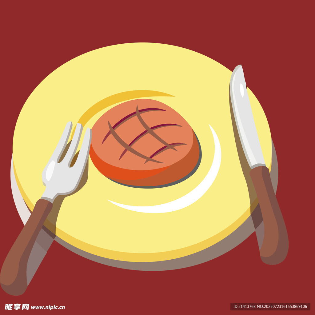 盘中牛排与餐具