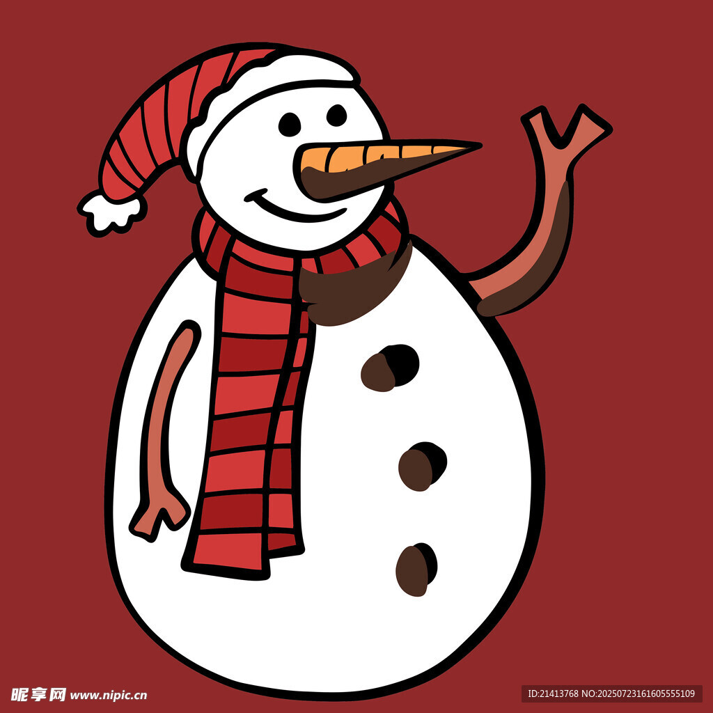 戴帽围巾的挥手雪人