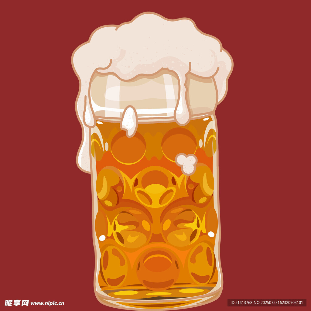 满溢泡沫的金黄啤酒杯