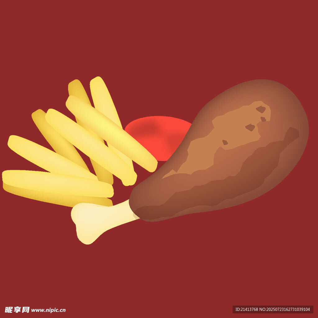 炸鸡腿配薯条美食图