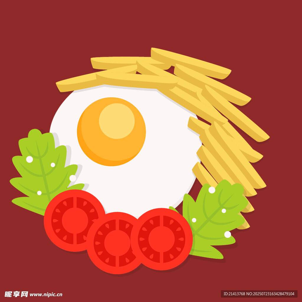 煎蛋配薯条蔬菜美食图