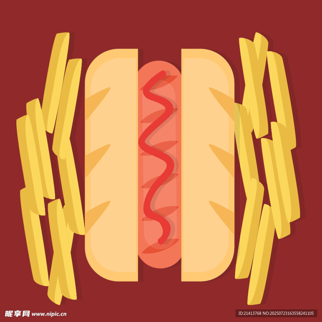 热狗配薯条美食插画