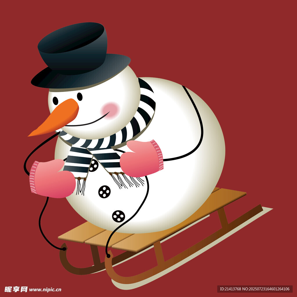 滑雪橇的可爱雪人