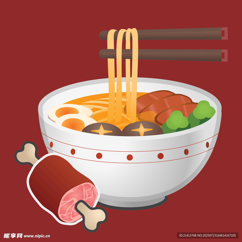 美味中式面条碗中呈现
