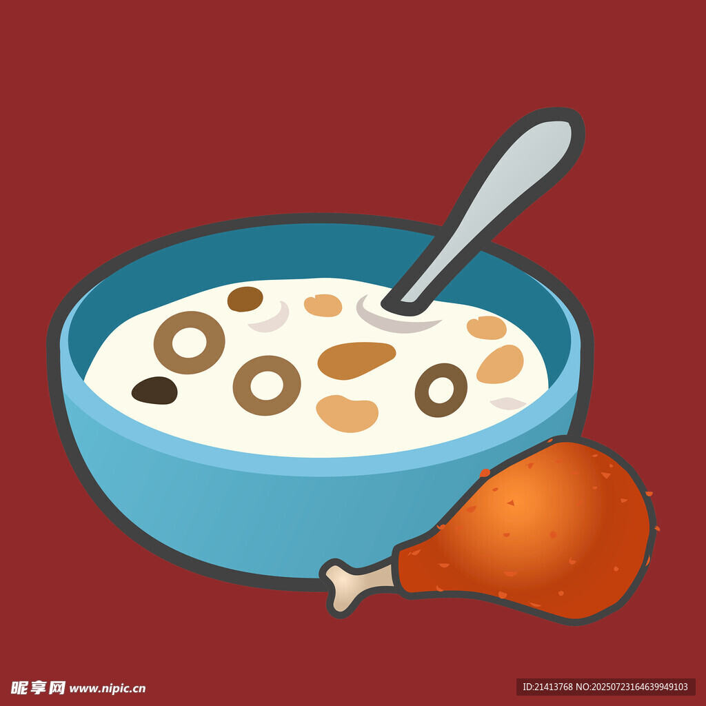 美味早餐 谷物粥与炸鸡腿