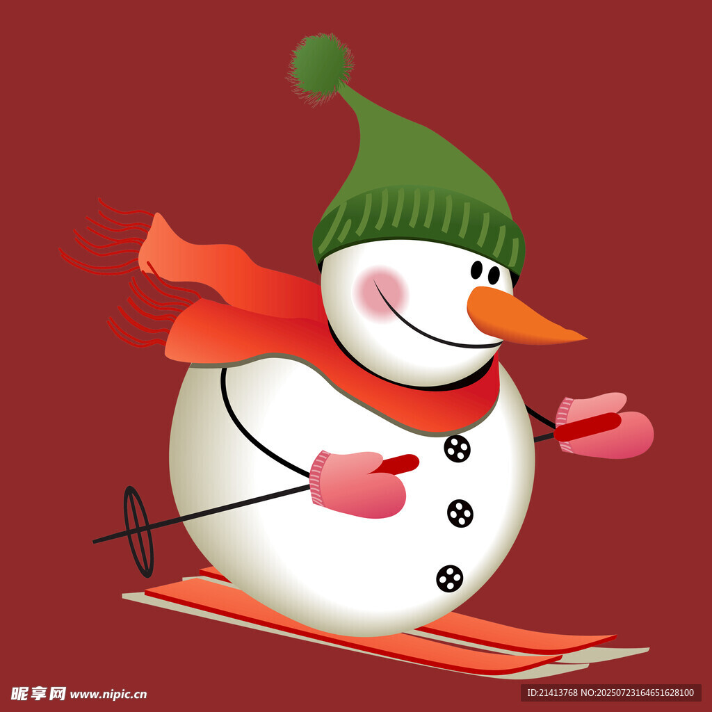 滑雪的可爱雪人