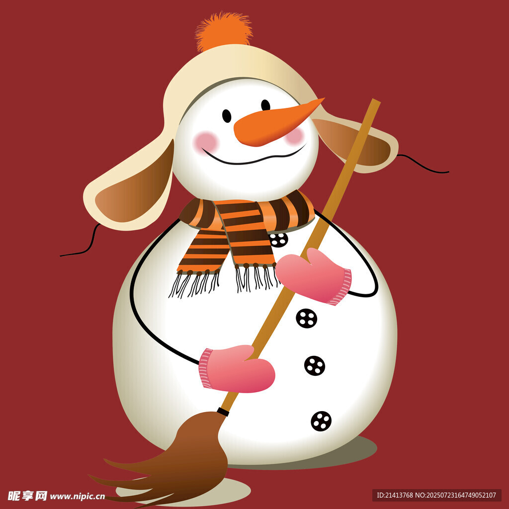 可爱雪人手持扫帚萌趣形象