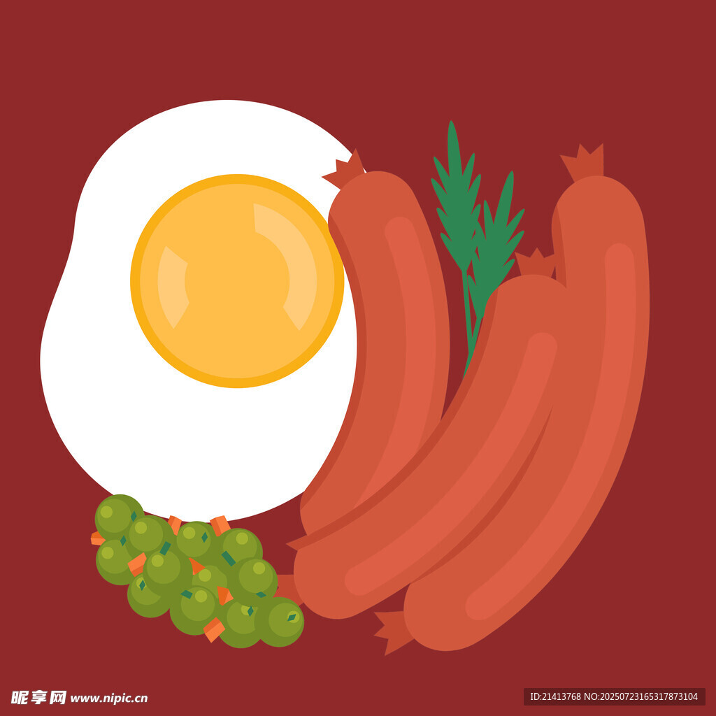 香肠煎蛋配豌豆美食图