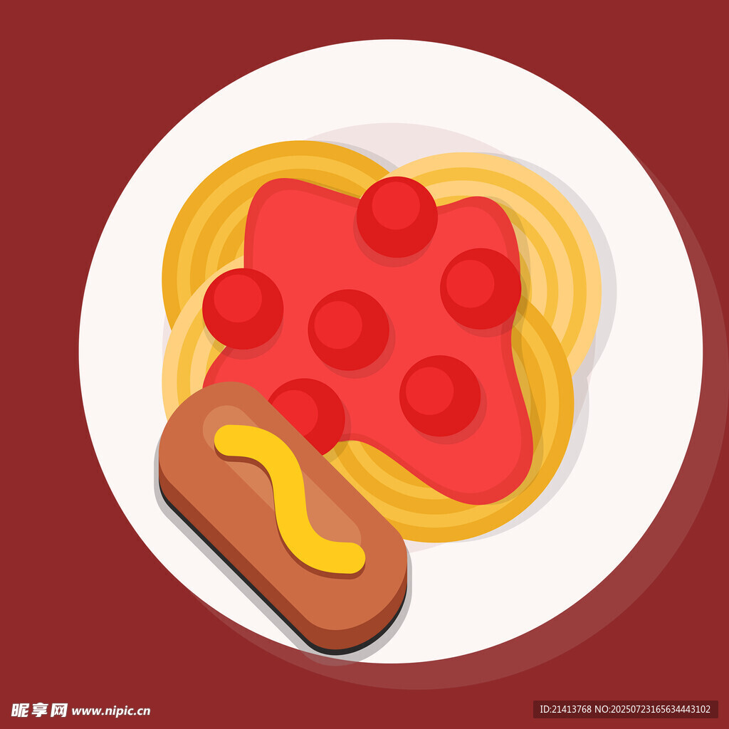 意面配热狗美食插画