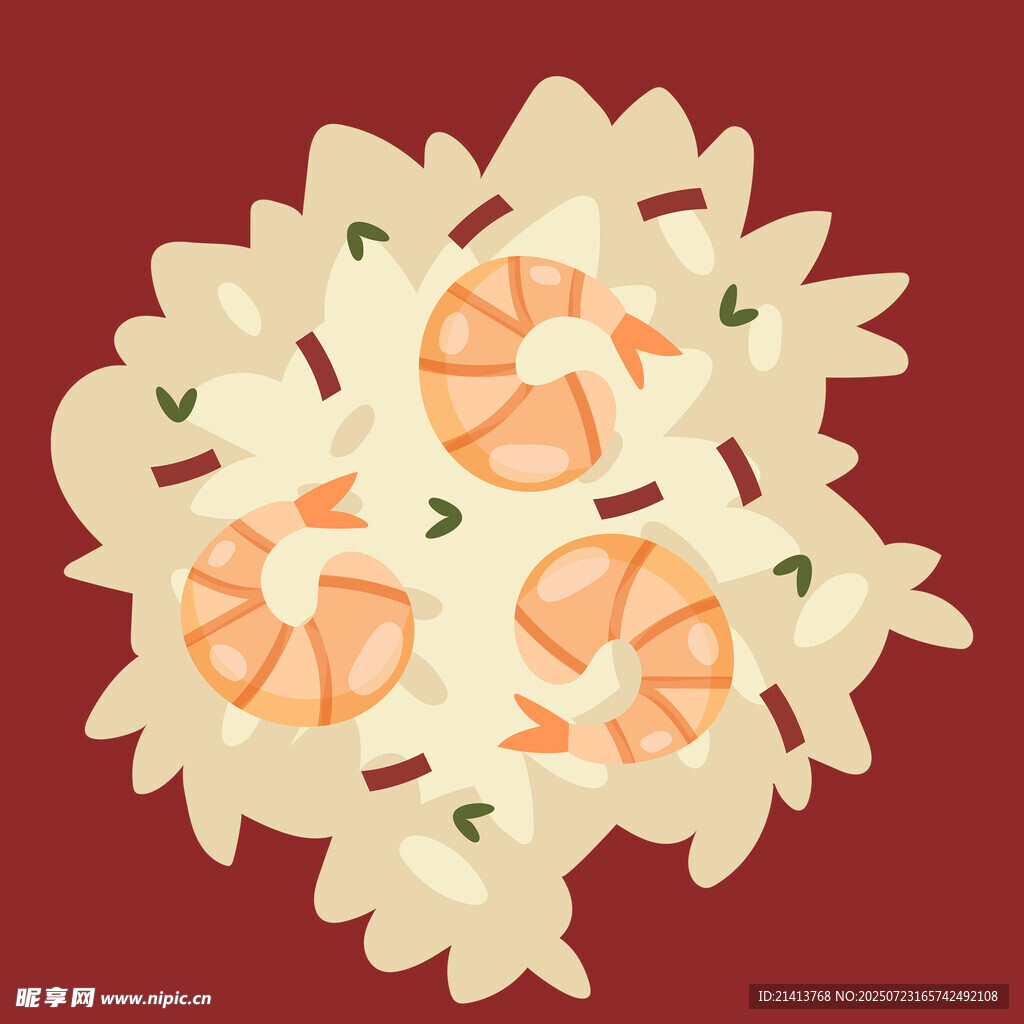 虾仁意面美食插画