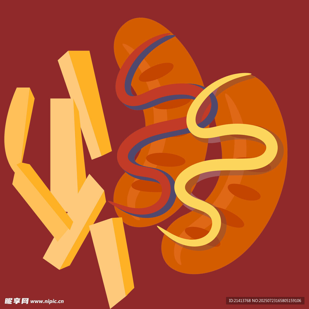 热狗配薯条美食插画
