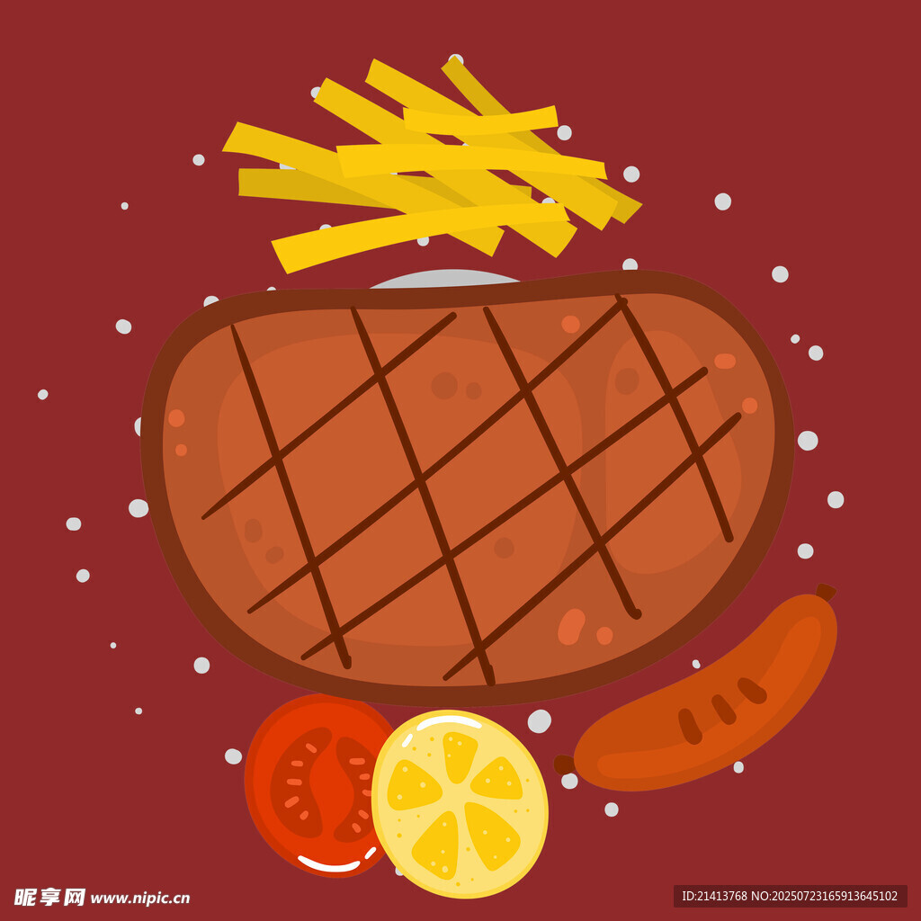 美味牛排套餐美食插画
