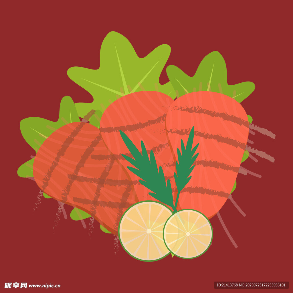 烤胡萝卜与切片萝卜插画