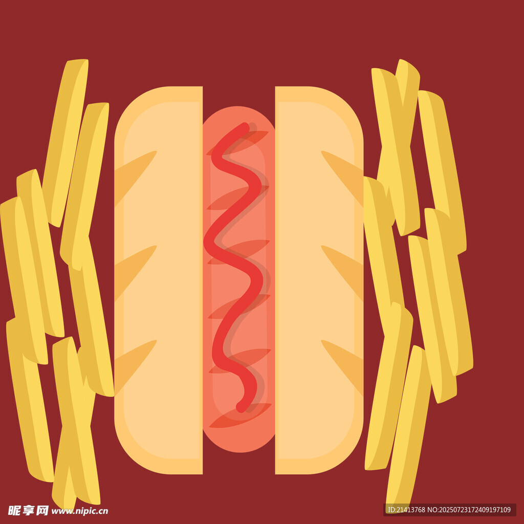 热狗配薯条美食插画