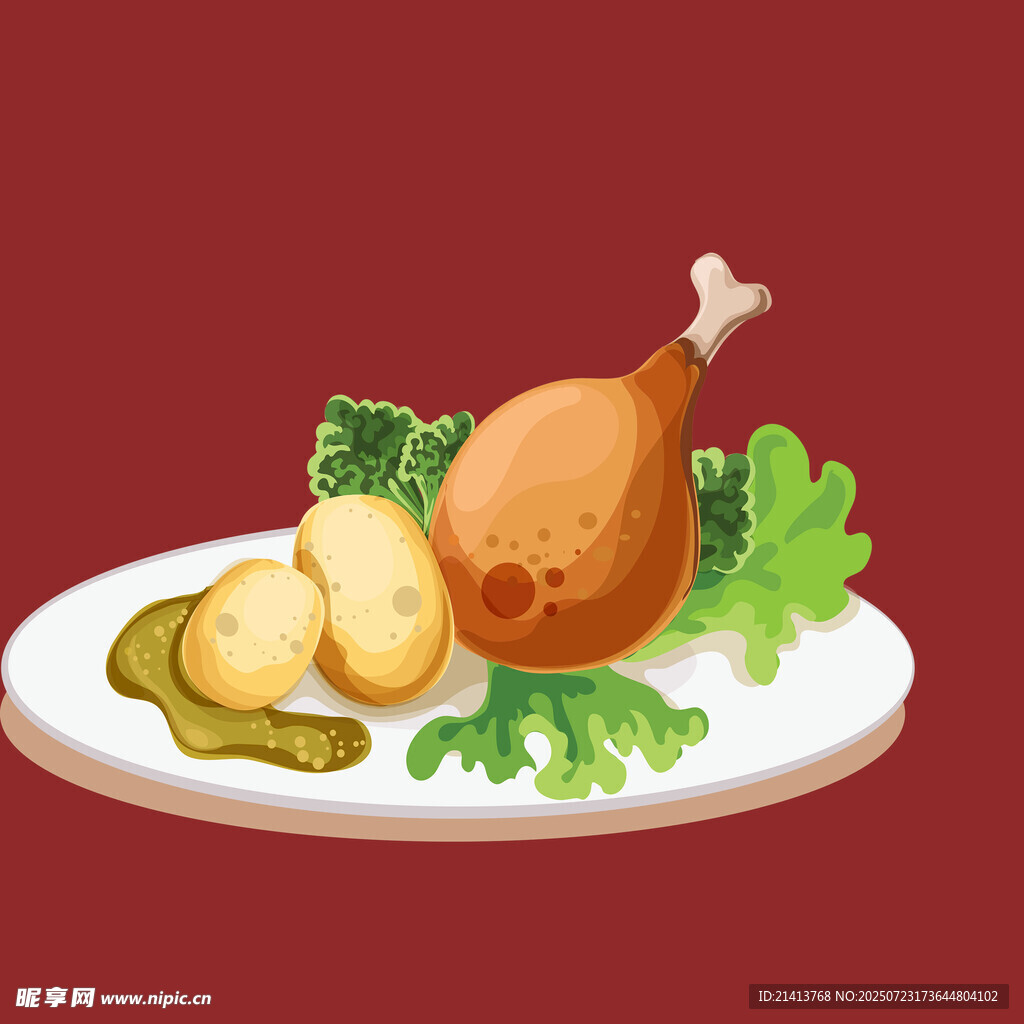 美味烤鸡腿配蔬菜