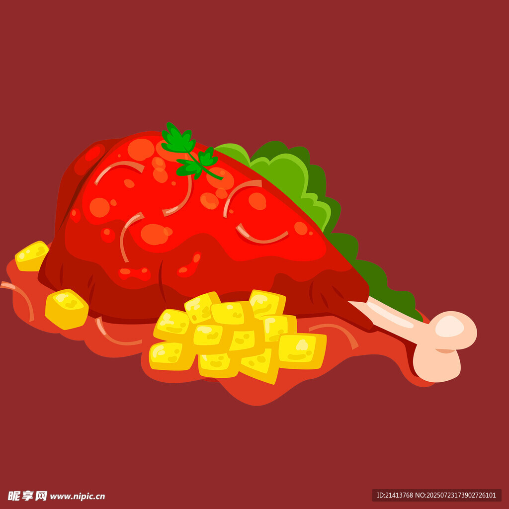 番茄玉米鸡腿美食插画