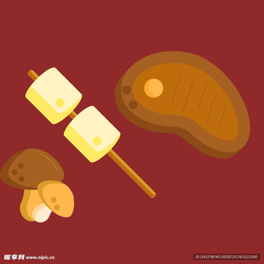 美味烤串与蘑菇